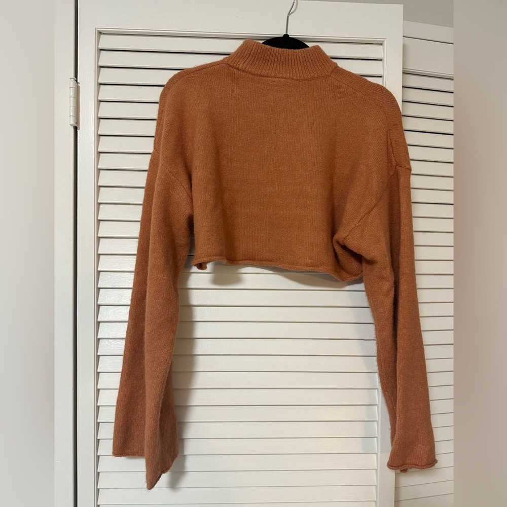 Monki high neck cropped turtle neck sweater in burnt orange